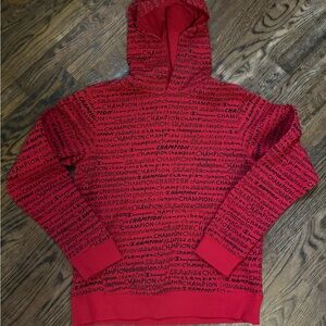 Champion Red Hoodie with Black Graphics